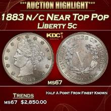1883 n/c Liberty Nickel Near Top Pop 5c ms67 SEGS