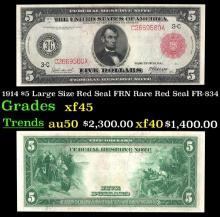 1914 $5 Large Size Red Seal FRN Rare Red Seal Grades xf+ FR-834