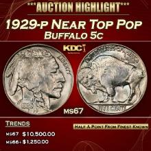 1929-p Buffalo Nickel Near Top Pop 5c ms67 SEGS