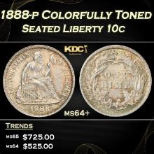 1888-p Seated Liberty Dime Colorfully Toned 10c Grades ms64+