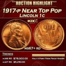 1917-p Lincoln Cent Near Top Pop 1c ms67+ rd SEGS