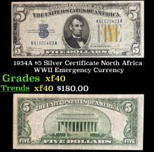 1934A $5 Silver Certificate North Africa WWII Emergency Currency Grades xf
