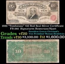 1886 $10 Red Seal Silver Certificate "Tombstone" FR-292  Grades vf, very fine Signatures Rosecrans/H