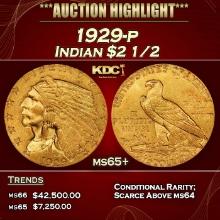 1929-p Gold Indian Quarter Eagle $2 1/2 ms65+ SEGS