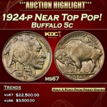 1924-p Buffalo Nickel Near Top Pop! 5c ms67 SEGS
