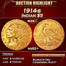 1914-s Gold Indian Half Eagle $5 ms62+ USCG