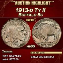 1913-d Ty II Buffalo Nickel 5c Grades ms65