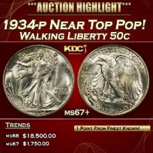 1934-p Walking Liberty Half Dollar Near Top Pop! 50c ms67+ SEGS