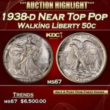 1938-d Walking Liberty Half Dollar Near Top Pop 50c ms67 SEGS