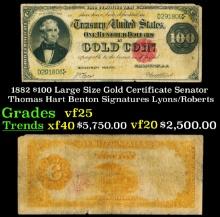 1882 $100 Large Size Gold Certificate Senator Thomas Hart Benton Grades vf+ Signatures Lyons/Roberts
