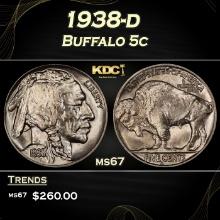 1938-d Buffalo Nickel 5c ms67 SEGS