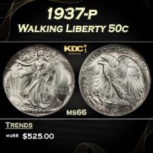1937-p Walking Liberty Half Dollar 50c Grades ms66