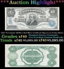 1908 $10 Blue Seal Silver Certificate "Tombstone" Grades xf40 Signatures Parker/Burke