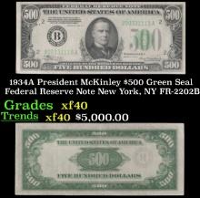 1934A $500 Green Seal Federal Reserve Note President McKinley New York, NY Grades xf FR-2202B
