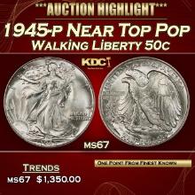 1945-p Walking Liberty Half Dollar Near Top Pop 50c ms67 SEGS