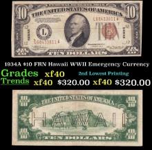 1934A $10 FRN Hawaii WWII Emergency Currency Grades xf