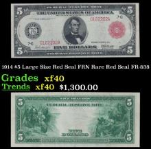 1914 $5 Large Size Red Seal FRN Rare Red Seal Grades xf FR-838