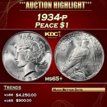 1934-p Peace Dollar $1 ms65+ SEGS