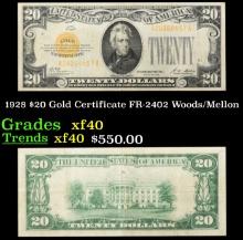 1928 $20 Gold Certificate FR-2402 Woods/Mellon Grades xf