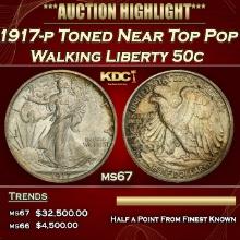 1917-p Walking Liberty Half Dollar Toned Near Top Pop 50c ms67 SEGS