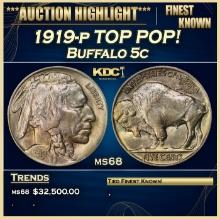 1919-p Buffalo Nickel TOP POP! 5c ms68 SEGS