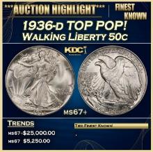 1936-d Walking Liberty Half Dollar TOP POP! 50c ms67+ SEGS
