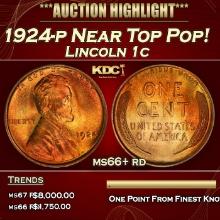 1924-p Lincoln Cent Near Top Pop! 1c ms66+ rd SEGS