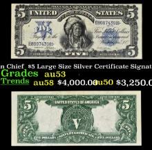 1899 $5 Large Size Silver Certificate Oncpapa Indian Chief  Grades Select AU Signatures Napier/McClu