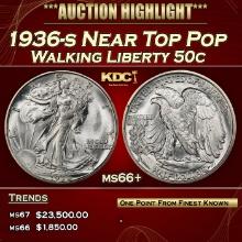 1936-s Walking Liberty Half Dollar Near Top Pop 50c ms66+ SEGS