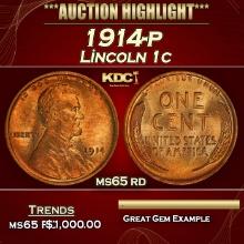 1914-p Lincoln Cent 1c ms65 rd SEGS