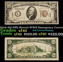 1934A $10 FRN Hawaii WWII Emergency Currency Grades xf