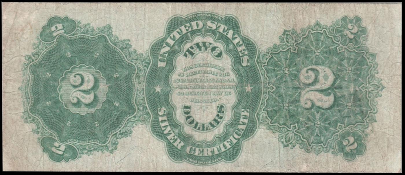 1891 $2 Large Size Silver Certificate "Windom Note" Treasurer William Windom Grades vf+ Signatures T