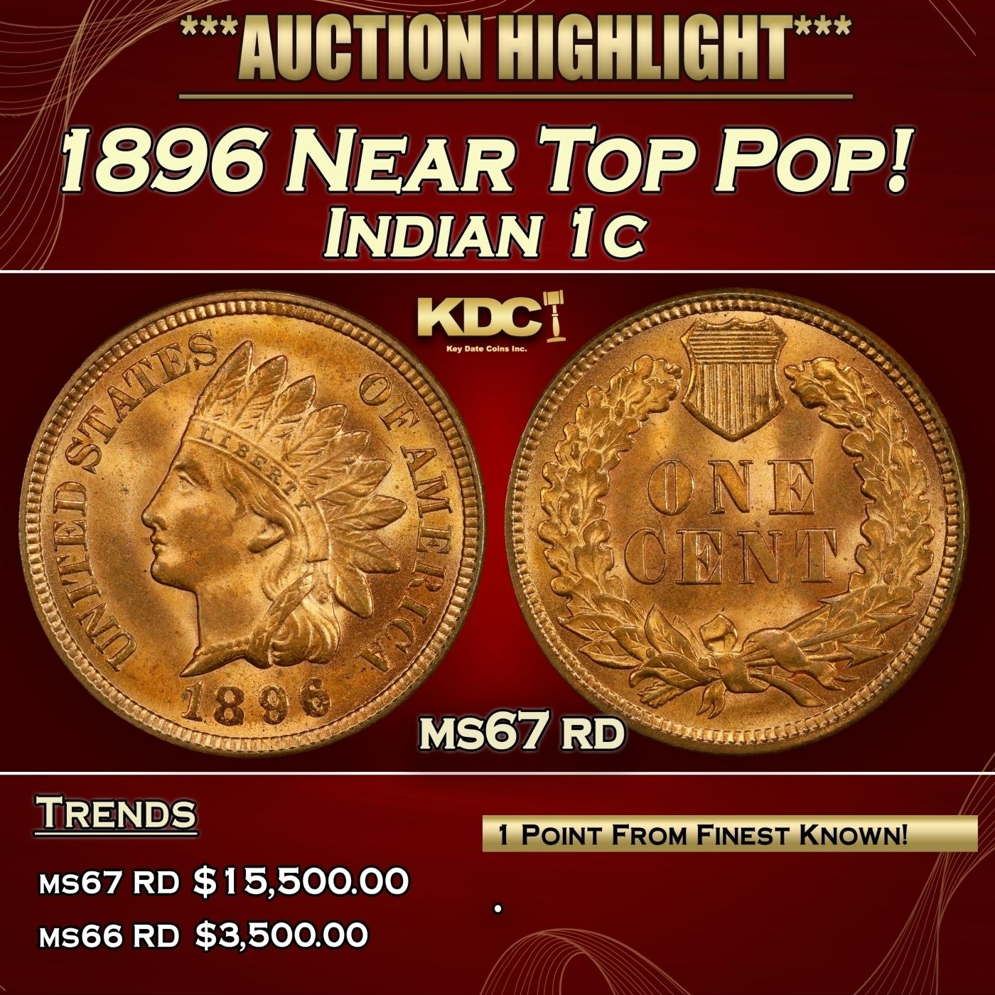 1896 Indian Cent Near Top Pop! 1c ms67 rd SEGS