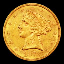 1873 Open 3 Gold Liberty Half Eagle $5 ms62 USCG