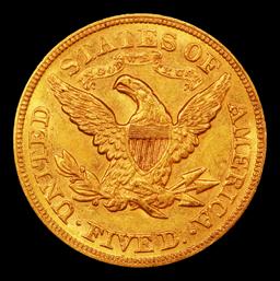1873 Open 3 Gold Liberty Half Eagle $5 ms62 USCG