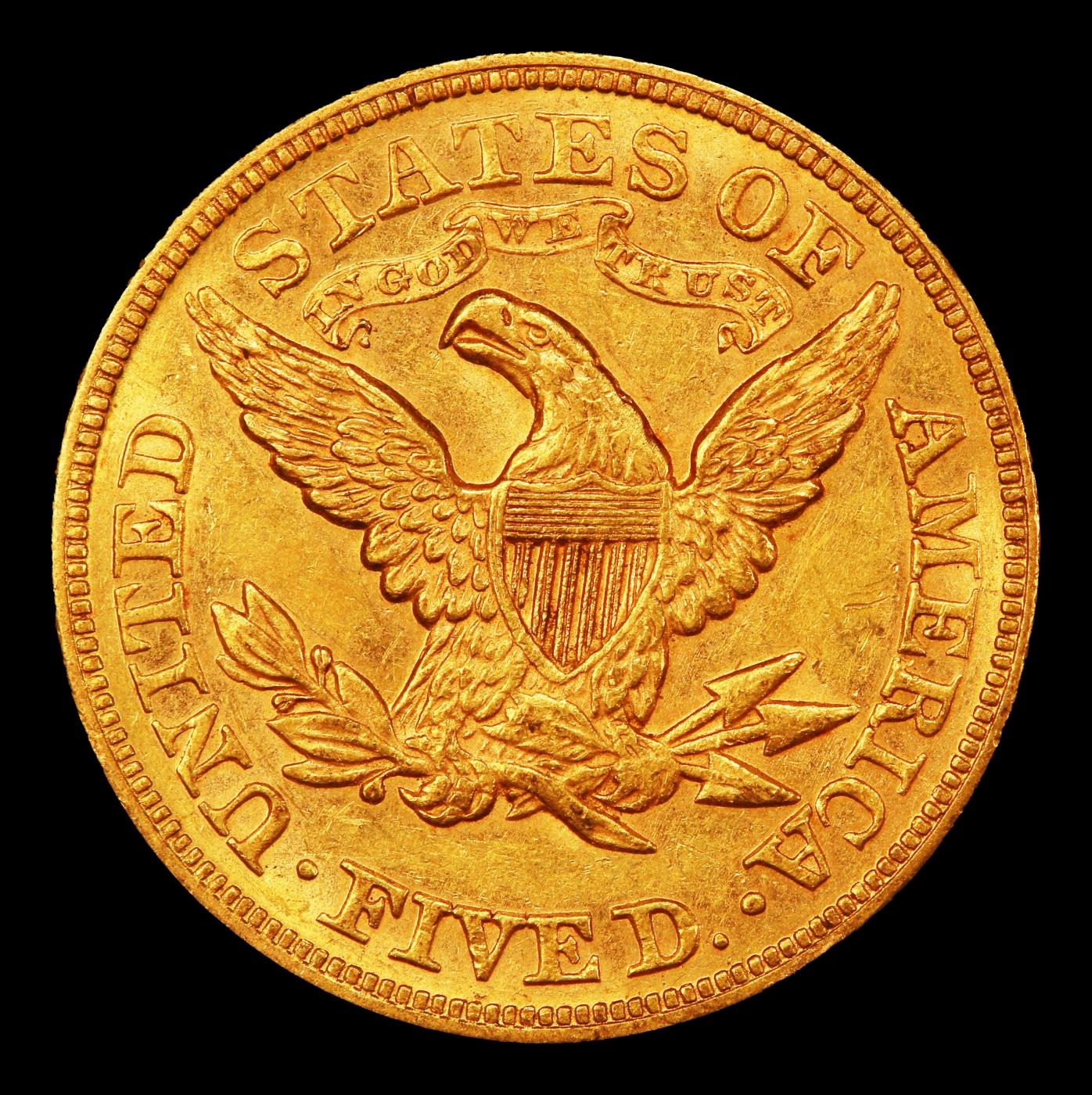 1873 Open 3 Gold Liberty Half Eagle $5 ms62 USCG