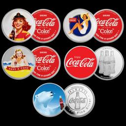 5 OZ .999 Fine Silver Set Coca Cola Colorized Collection