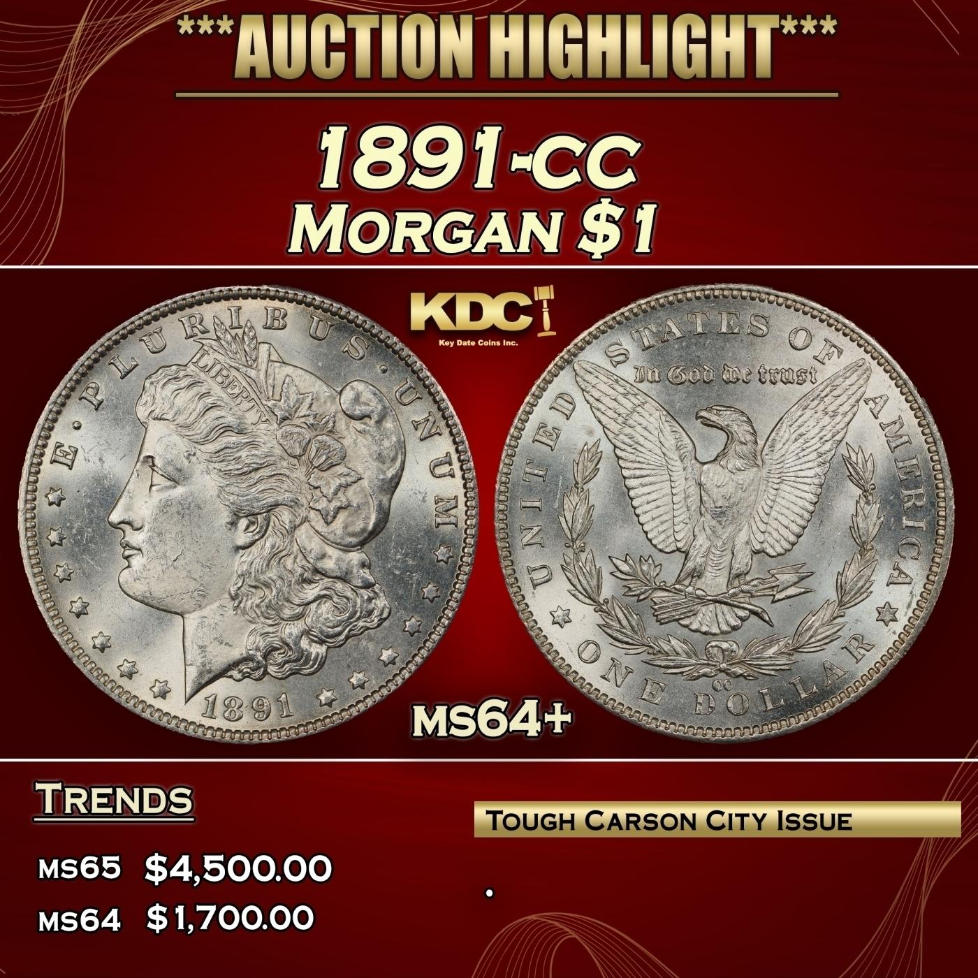 1891-cc Morgan Dollar $1 ms64+ SEGS