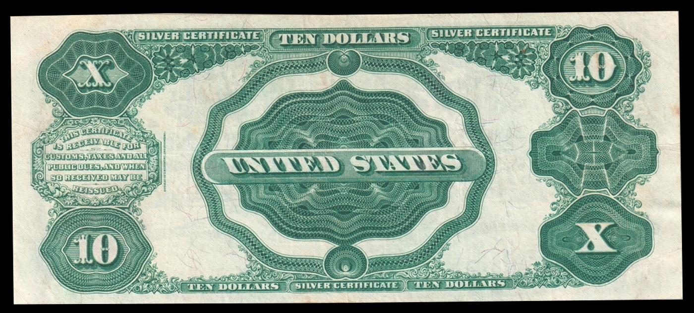 1891 $10 Red Seal Silver Certificate "Tombstone" Grades xf Signatures Rosecrans/Nebeker