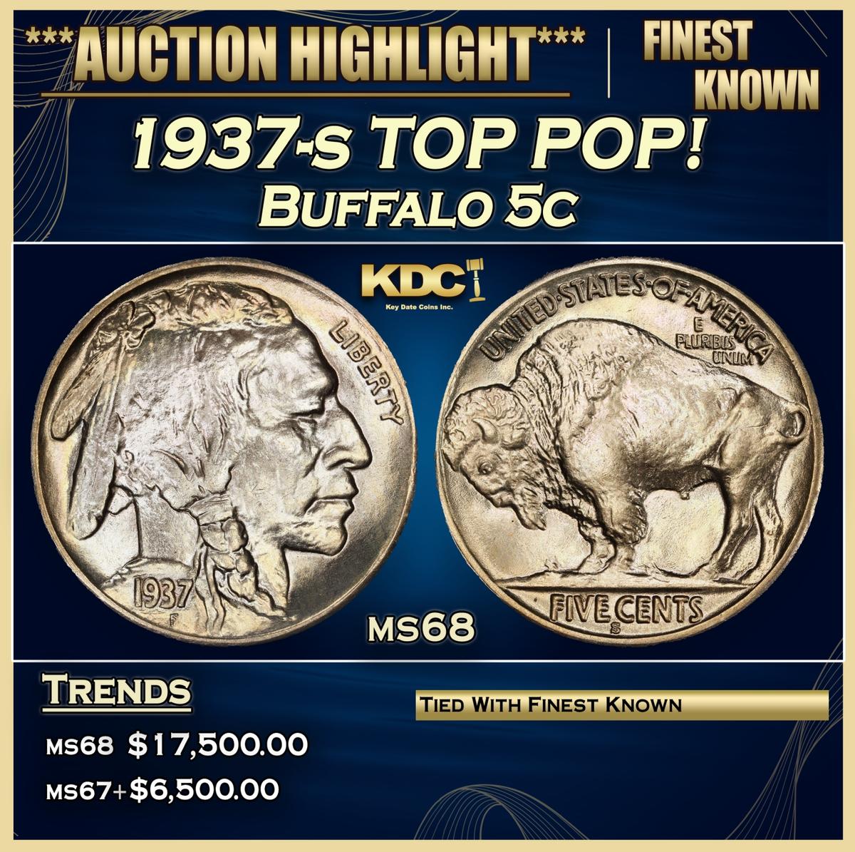1937-s Buffalo Nickel TOP POP! 5c ms68 SEGS