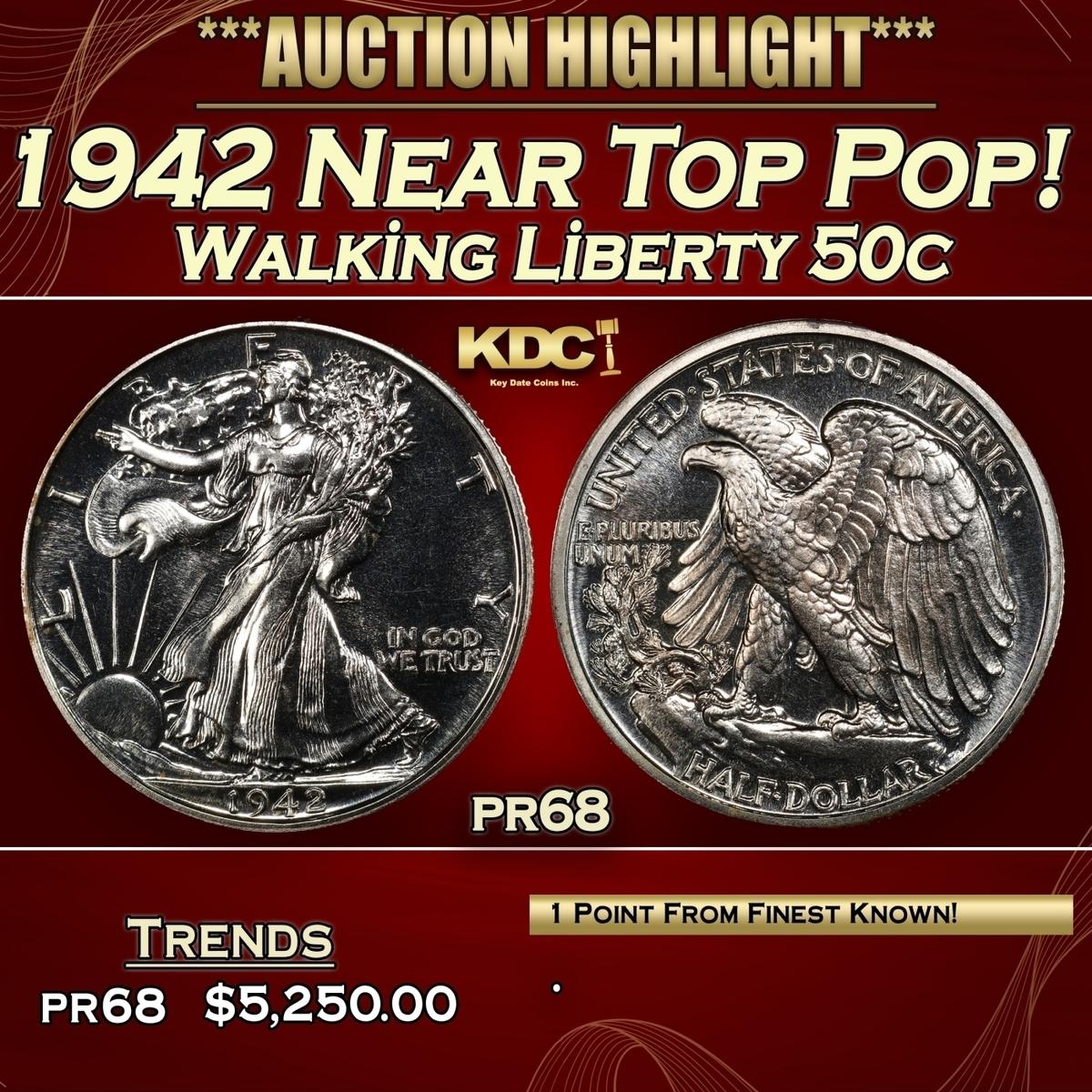1942 Proof Walking Liberty Half Dollar Near Top Pop! 50c pr68 SEGS