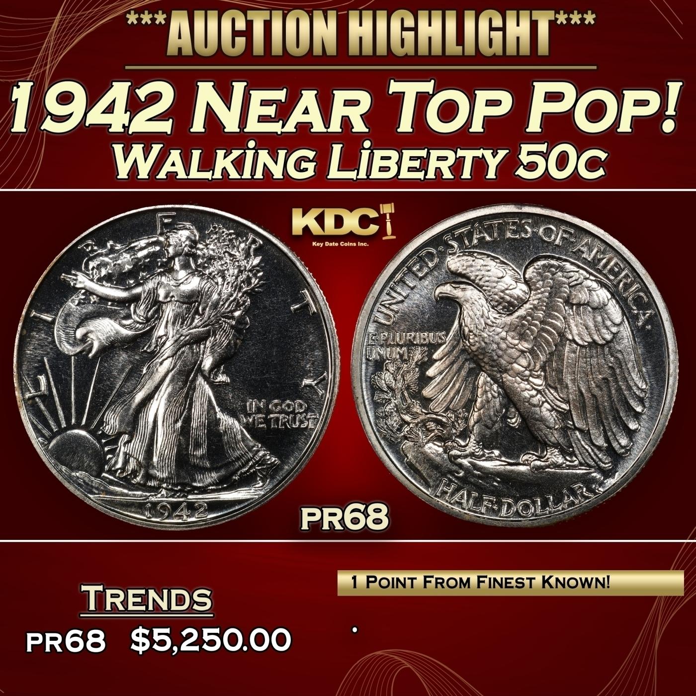 1942 Proof Walking Liberty Half Dollar Near Top Pop! 50c pr68 SEGS