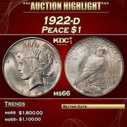 1922-d Peace Dollar $1 ms66 SEGS