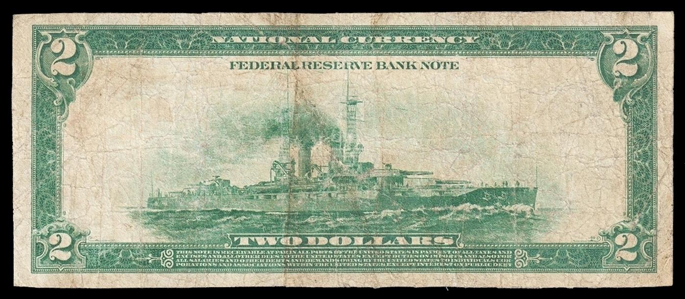 1918 $2 Large Size National Currency "Battleship" The Federal Reserve Bank Of St. Louis, MO Grades v
