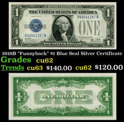 1928B $1 Blue Seal Silver Certificate "Funnyback" Grades Select CU