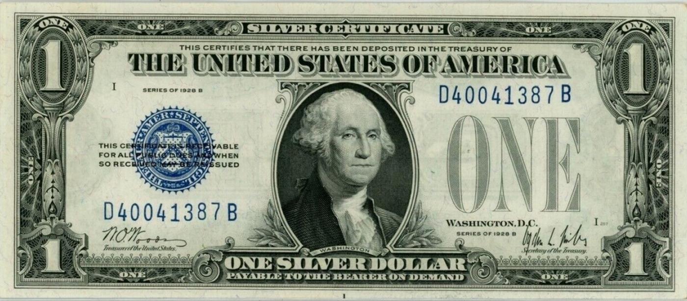 1928B $1 Blue Seal Silver Certificate "Funnyback" Grades Select CU
