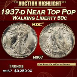 1937-d Walking Liberty Half Dollar Near Top Pop 50c ms67 SEGS