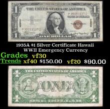 1935A $1 Silver Certificate Hawaii WWII Emergency Currency Grades vf++