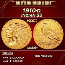 1910-d Gold Indian Half Eagle $5 Choice+ Unc USCG