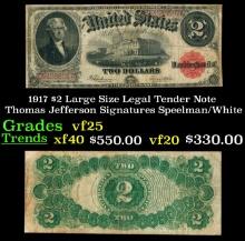 1917 $2 Large Size Legal Tender Note Thomas Jefferson Grades vf+ Signatures Speelman/White